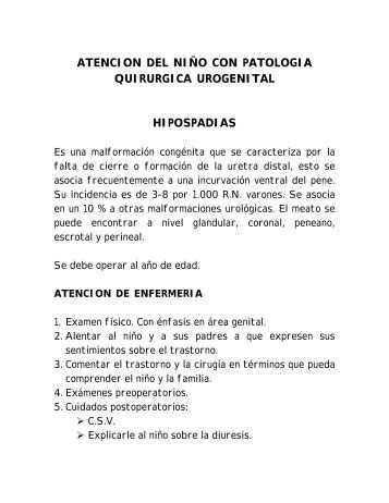 AtenciÃ³n del NiÃ±o con PatologÃ­a Quirurgica Urogenital