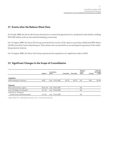 Download section (pdf) - Swiss Life - Online Report