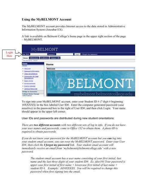 Login to MyBelmont - Belmont College