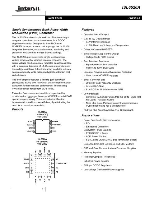 Intersil ISL6520ACBZ datasheet: pdf