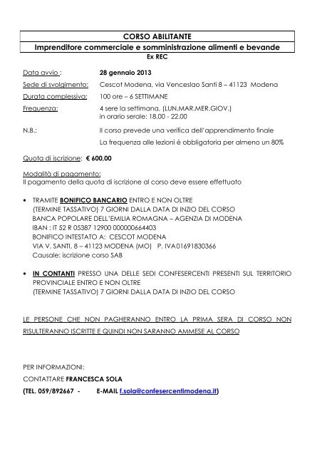 Tutto il programma del corso - Comune di Savignano sul Panaro