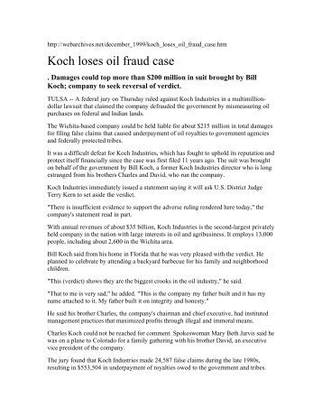 Koch loses oil fraud case - Channeling Reality