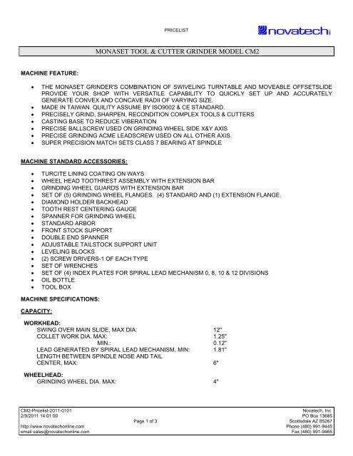 Monaset Price List - Novatech Inc.