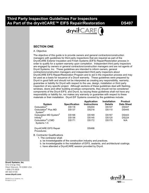 Third Party Inspection Guidelines for Inspectors Technical ... - Dryvit