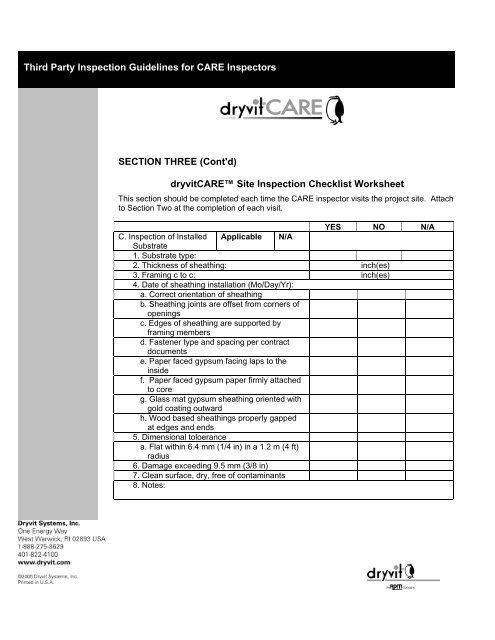 Third Party Inspection Guidelines for Inspectors Technical ... - Dryvit