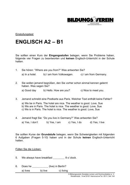 ENGLISCH A2-B1 neu - Bildungsverein Hannover