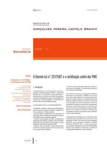 O Decreto-Lei n.º 372/2007 e a certificação onlinedas ... - Cuatrecasas