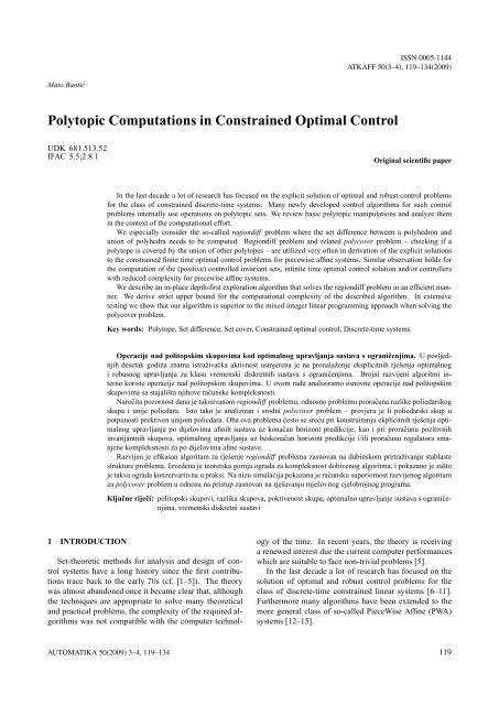 Polytopic Computations in Constrained Optimal Control