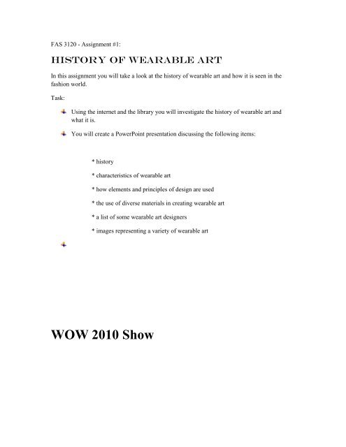 Fashion 3120 Outline/Assignments