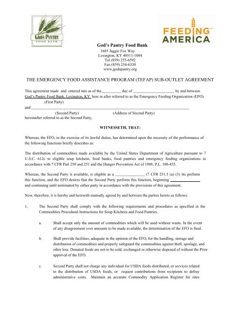Tefap Contract God S Pantry Food Bank