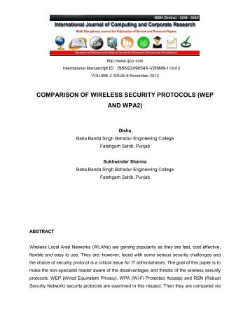 comparison of wireless security protocols (wep and wpa2) - Ijccr.com