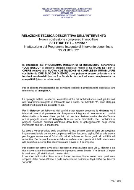 RELAZIONE TECNICA DESCRITTIVA DELL'INTERVENTO Nuova ...