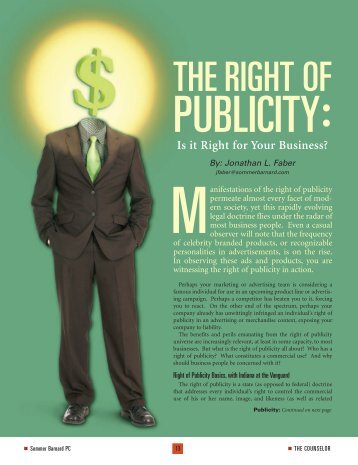 THE RIGHT OF PUBLICITY: Is it Right for Your Business?