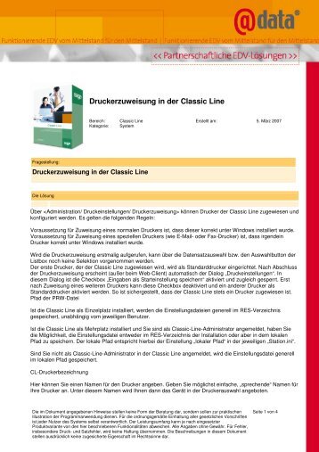 Druckerzuweisung in der Classic Line