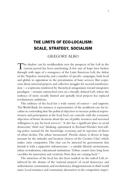 THE LIMITS OF ECO-LOCALISM: SCALE, STRATEGY, SOCIALISM