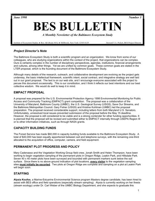 BES BULLETIN - Baltimore Ecosystem Study