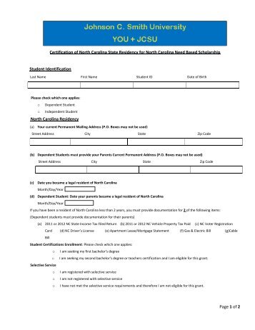North Carolina Legal Residency Application Form [.pdf]