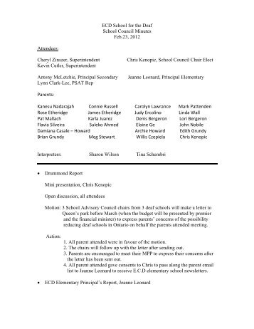 ECD School for the Deaf School Council Minutes Feb.23, 2012 ...