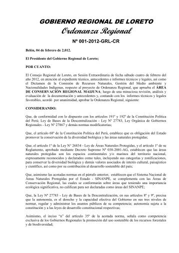 Ordenanza Regional NÂº 001-2012-GRL-CR - Gobierno Regional de ...