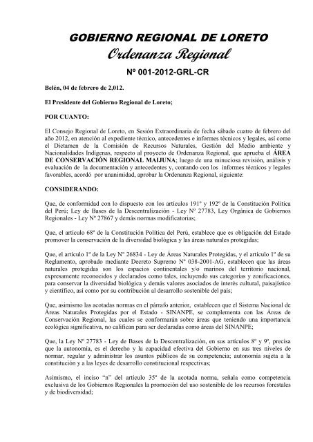 Ordenanza Regional NÂº 001-2012-GRL-CR - Gobierno Regional de ...