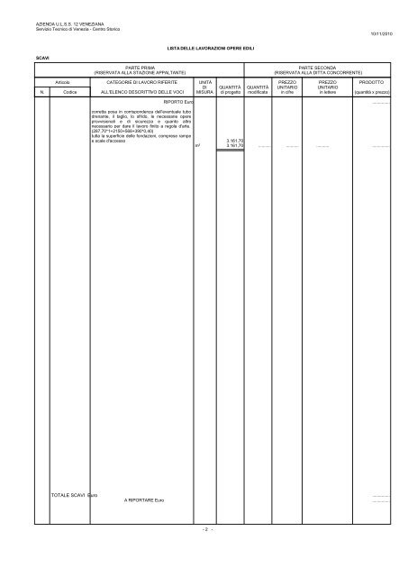 A RIPORTARE SCAVI Euro - Azienda Ulss 12 veneziana