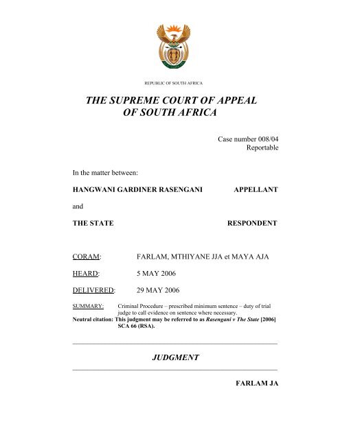 THE SUPREME COURT OF APPEAL OF SOUTH AFRICA