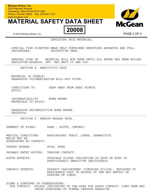 MATERIAL SAFETY DATA SHEET 20008 - McGean