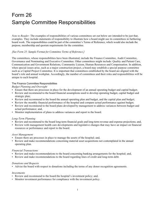Form 26 Sample Committee Responsibilities