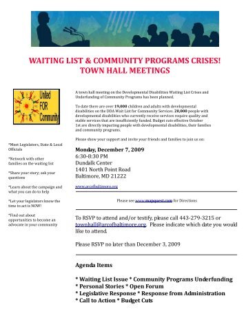 town hall meetings - The Arc Baltimore
