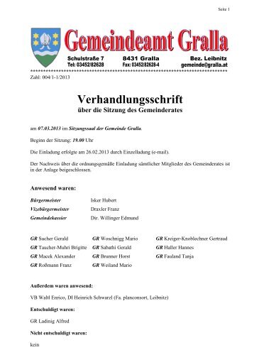 Gemeinderatssitzungsprotokoll vom 07.03.2013 - Gemeinde Gralla