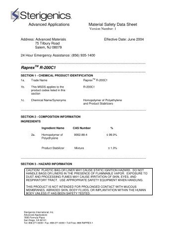 Advanced Applications Material Safety Data Sheet ... - Sterigenics