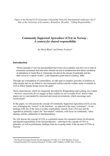 Community Supported Agriculture (CSA) in Norway - A ... - SIFO