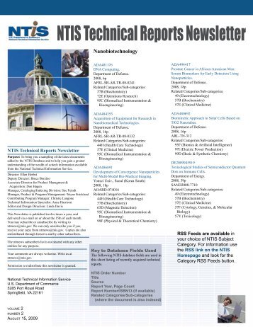 NTIS Technical Reports Newsletter - National Technical Information ...