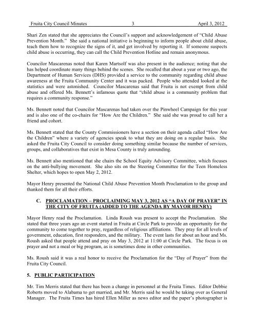 Fruita City Council Minutes 1 April 3, 2012 5RUITA ... - City of Fruita