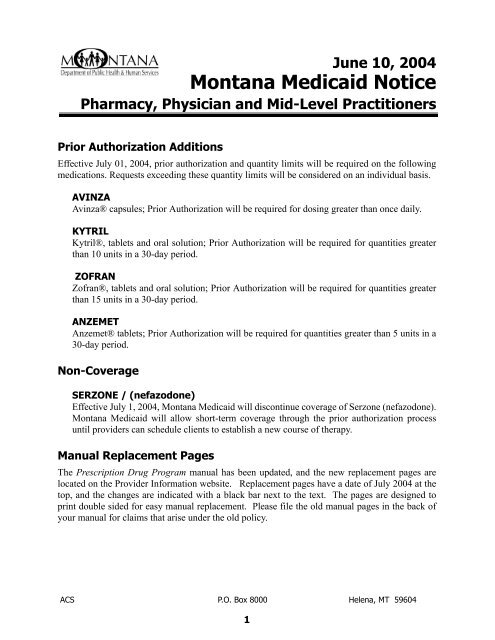 Prior Authorization Additions - Montana Medicaid Provider Information