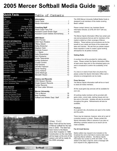 2005 Mercer Softball Media Guide - Mercer University