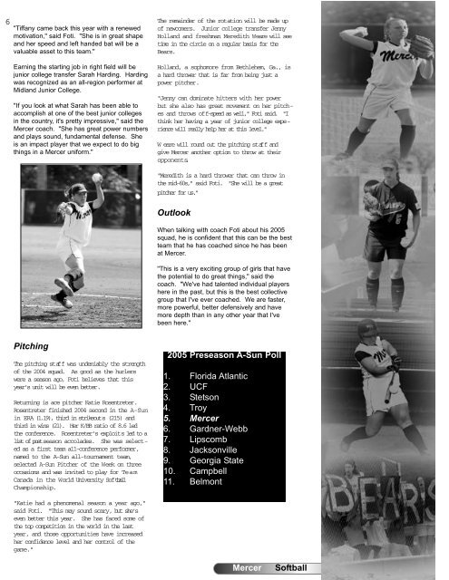 2005 Mercer Softball Media Guide - Mercer University