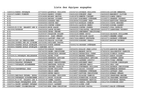 Liste des équipes engagées - CD34