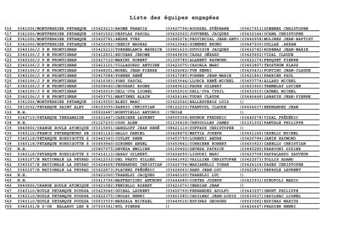Liste des équipes engagées - CD34