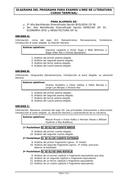 diagrama del programa para examen libre de literatura