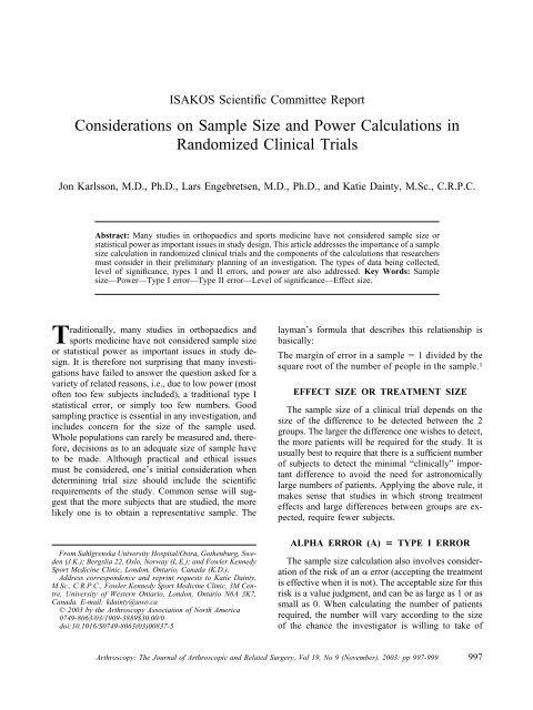 Considerations on Sample Size and Power Calculations in ...