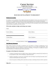 Resume Development Worksheet - Virginia State University