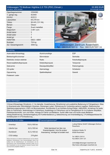 Volkswagen T5 Multivan 2,5 TDI DPF Comfortline (Navi,Climat ...