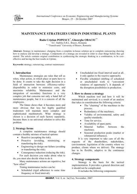 Plant Maintenance Notes.pdf MAINTENANCE STRATEGIES USED IN INDUSTRIAL PLANTS