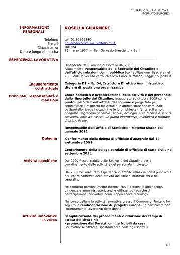 cv guarneri rosella - sportello del cittadino e urp - Comune di Pioltello