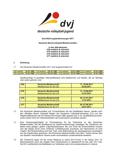 Durchführungsbestimmungen DVJ Deutsche Beach-Volleyball - VMV
