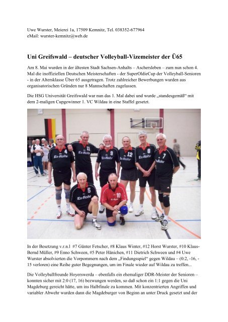 Uni Greifswald – deutscher Volleyball-Vizemeister der Ü65 - VMV