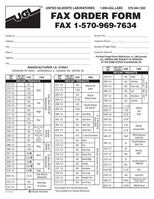 FAX ORDER FORM - Ugl.com