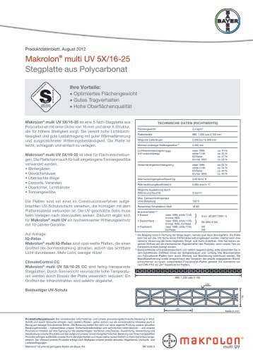 MakrolonÂ® multi UV 5X/16-25 Stegplatte aus Polycarbonat - A Bayer ...