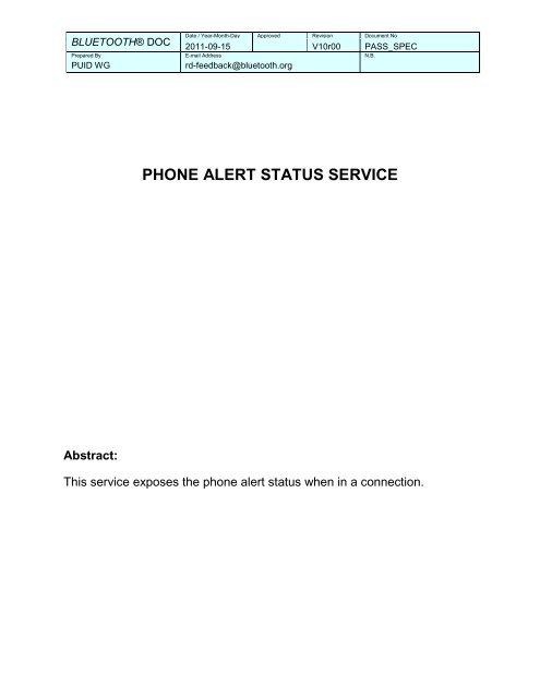 phone alert status service - Bluetooth Development Portal